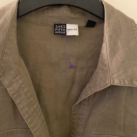Saks Fifth Avenue taupe linen button down M - Picture 5 of 5